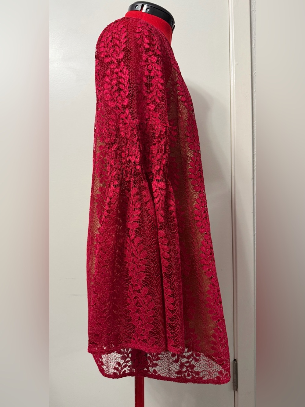 Michael Kors Red Lace Bell-Sleeve Tunic Dress - Picture 3 of 5